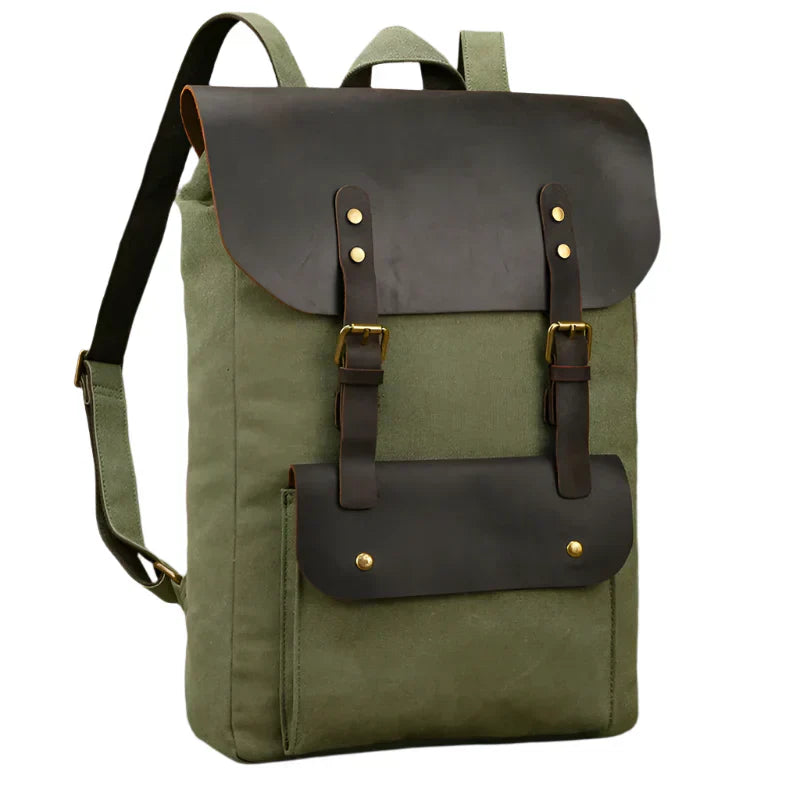 Zaino autentico in pelle e tela | Zaino vintage per laptop da scuola