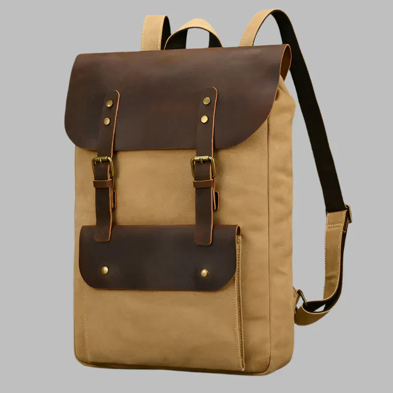 Zaino autentico in pelle e tela | Zaino vintage per laptop da scuola