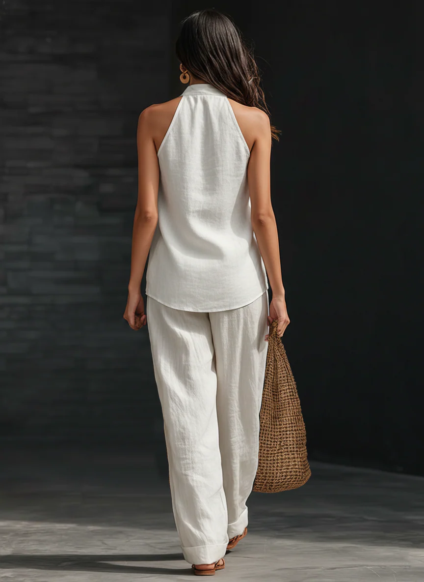 Carlotta — Set elegante senza maniche con pantaloni ampi