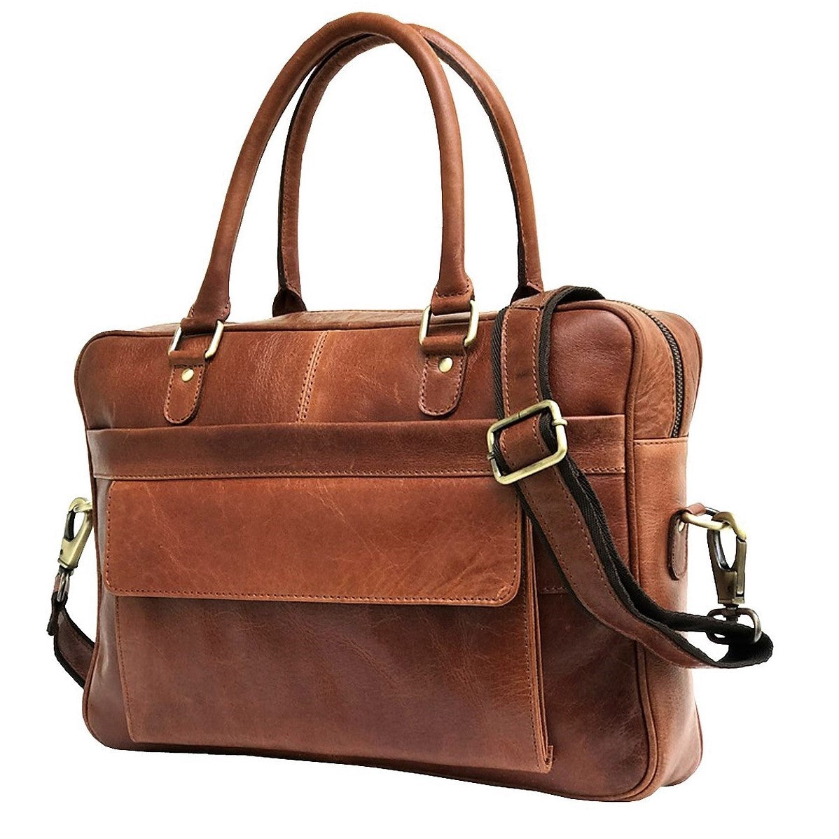 Borsa in pelle marrone per computer