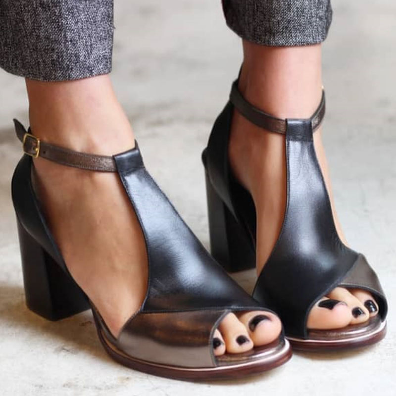 Nadaria | Sandali neri peep toe patchwork con tacco