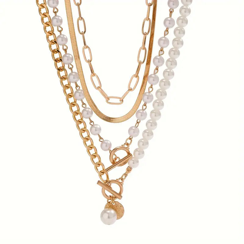 Set di collana vintage con perla e catena snake | Oro