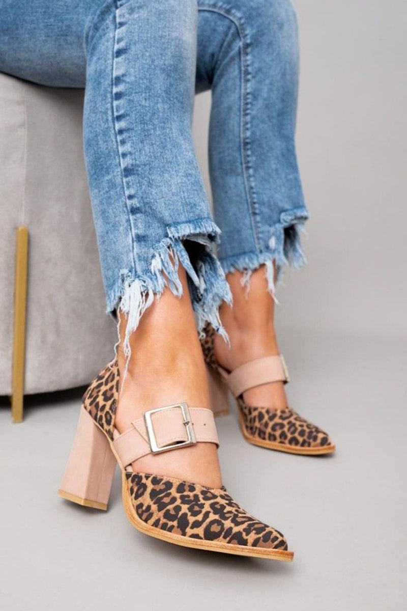 Selveta | Sandali in camoscio leopardato con tacco stabile