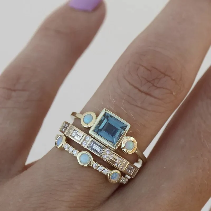 OCEAN | Set anelli vintage con cristallo blu