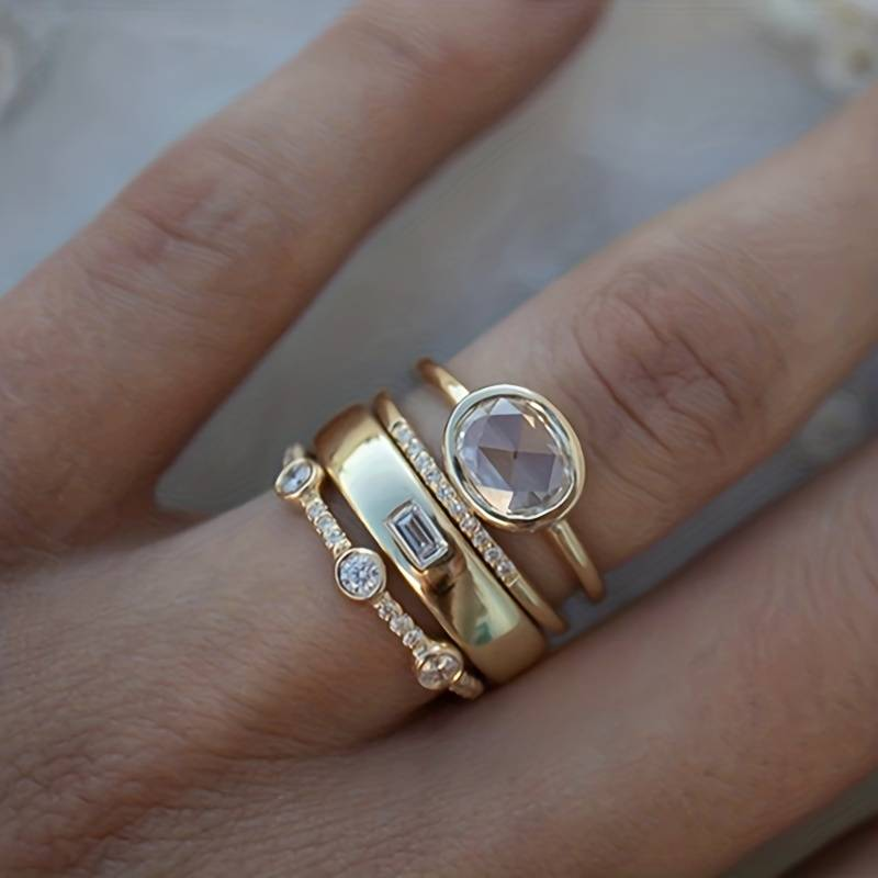 LILY | Set di anelli vintage dorati con zirconia