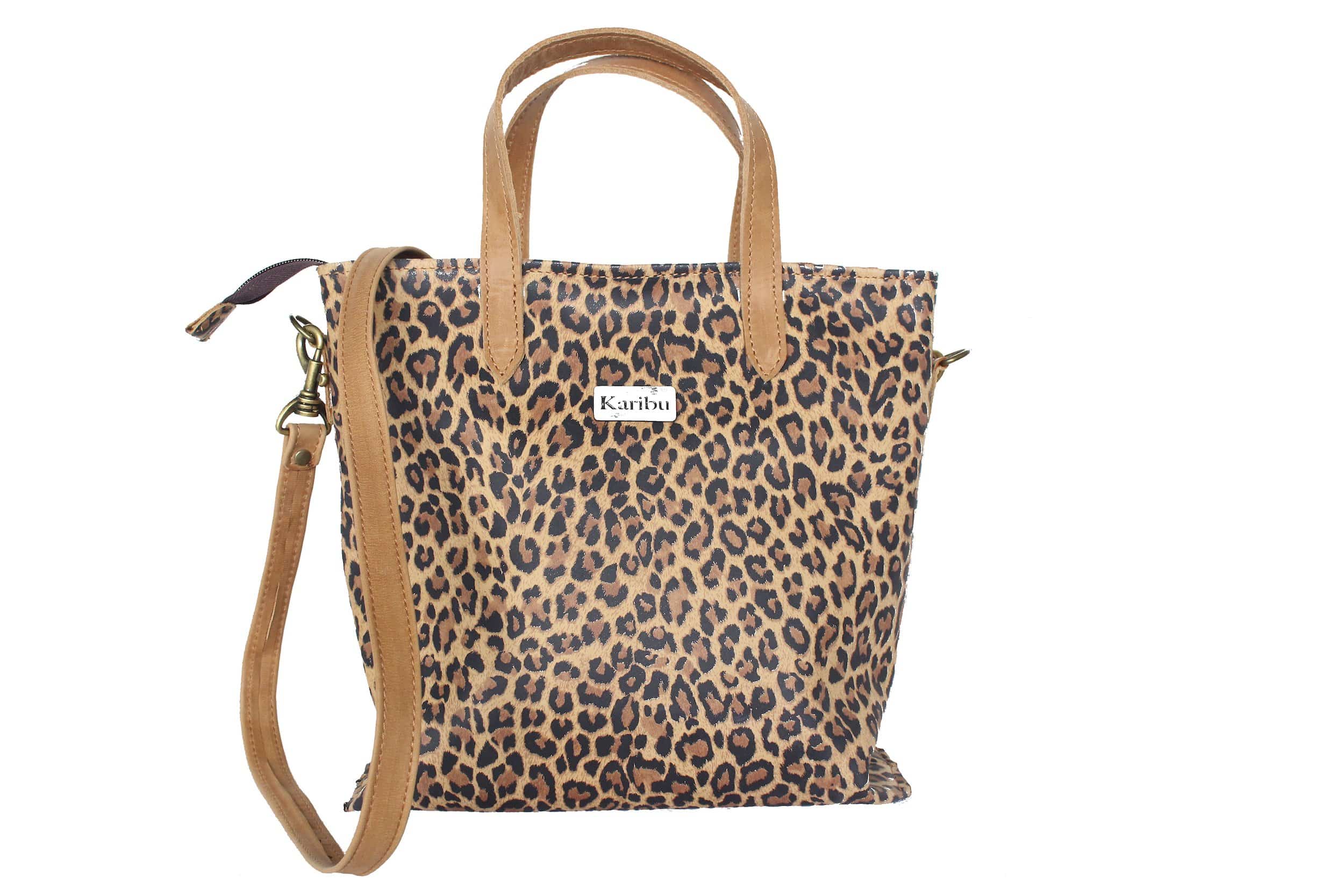 Borsa Kika con stampa animalier e manici marroni
